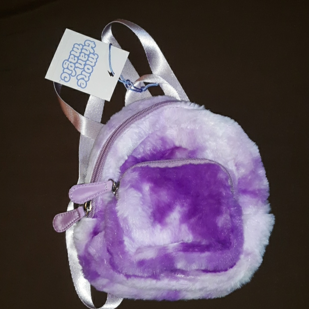 New Girls' Purple Faux Fur Mini Backpack - Picture 3 of 4